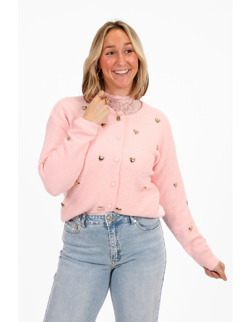 21Jewelz Vest met gouden studs hartjes - roze