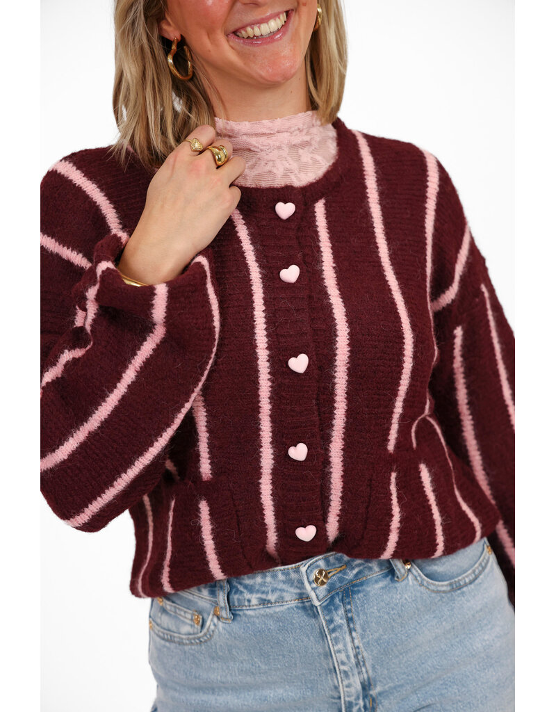 21Jewelz Gestreept vestje met hartjes knopen - bordeaux/roze