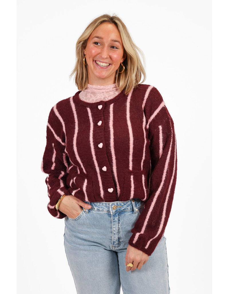 21Jewelz Gestreept vestje met hartjes knopen - bordeaux/roze