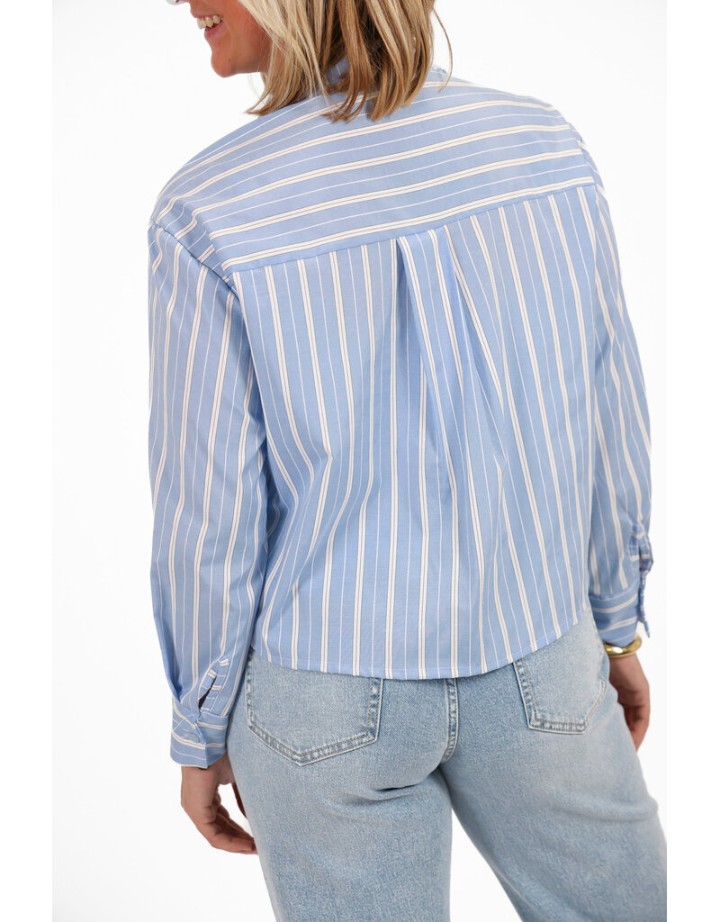 21Jewelz Korte blouse met zakje - blauw/wit gestreept