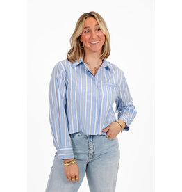 21Jewelz Korte blouse met zakje - blauw/wit gestreept