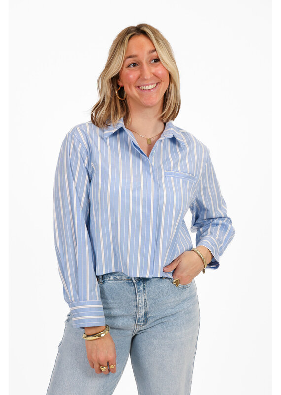 21Jewelz Korte blouse met zakje - blauw/wit gestreept