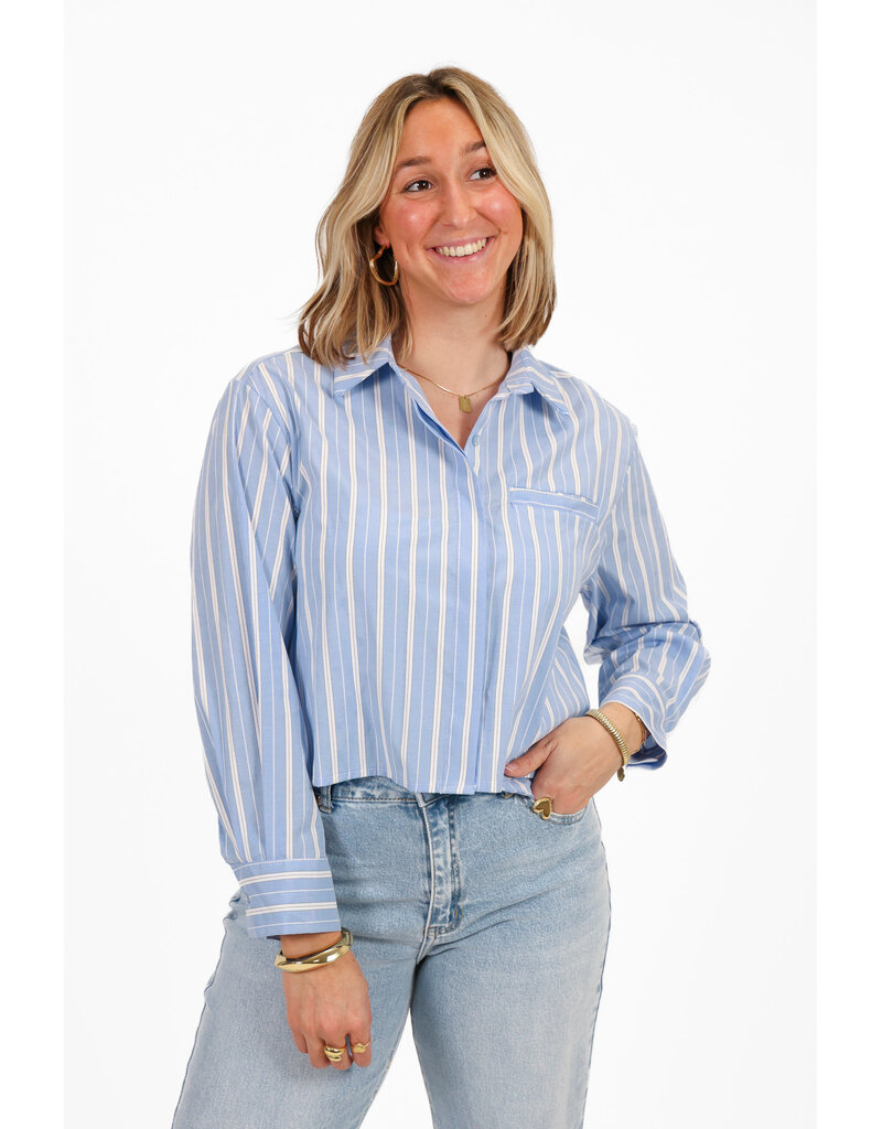 21Jewelz Korte blouse met zakje - blauw/wit gestreept