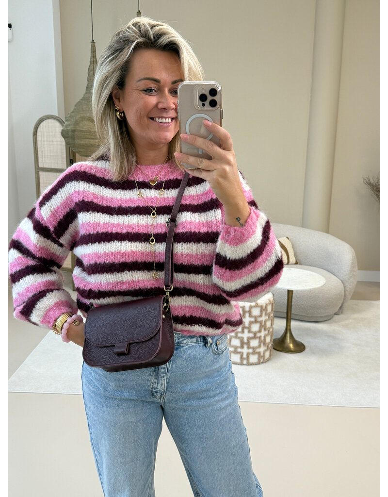 21Jewelz Gebreide gestreepte trui - bordeaux/roze/ecru