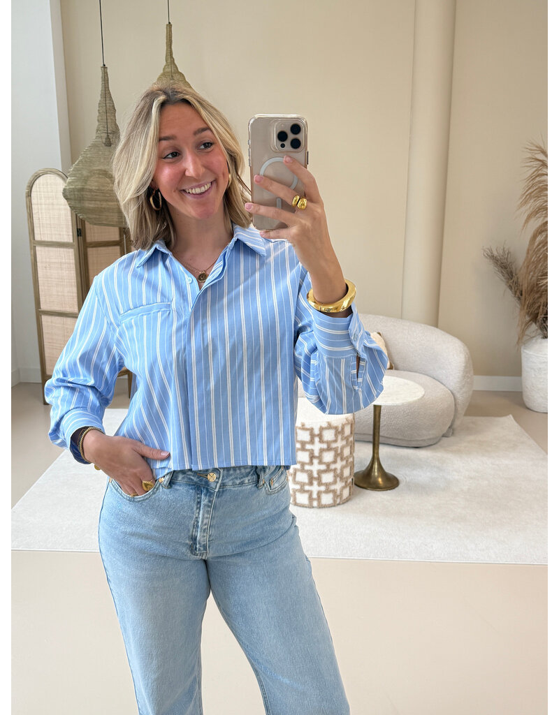 21Jewelz Korte blouse met zakje - blauw/wit gestreept