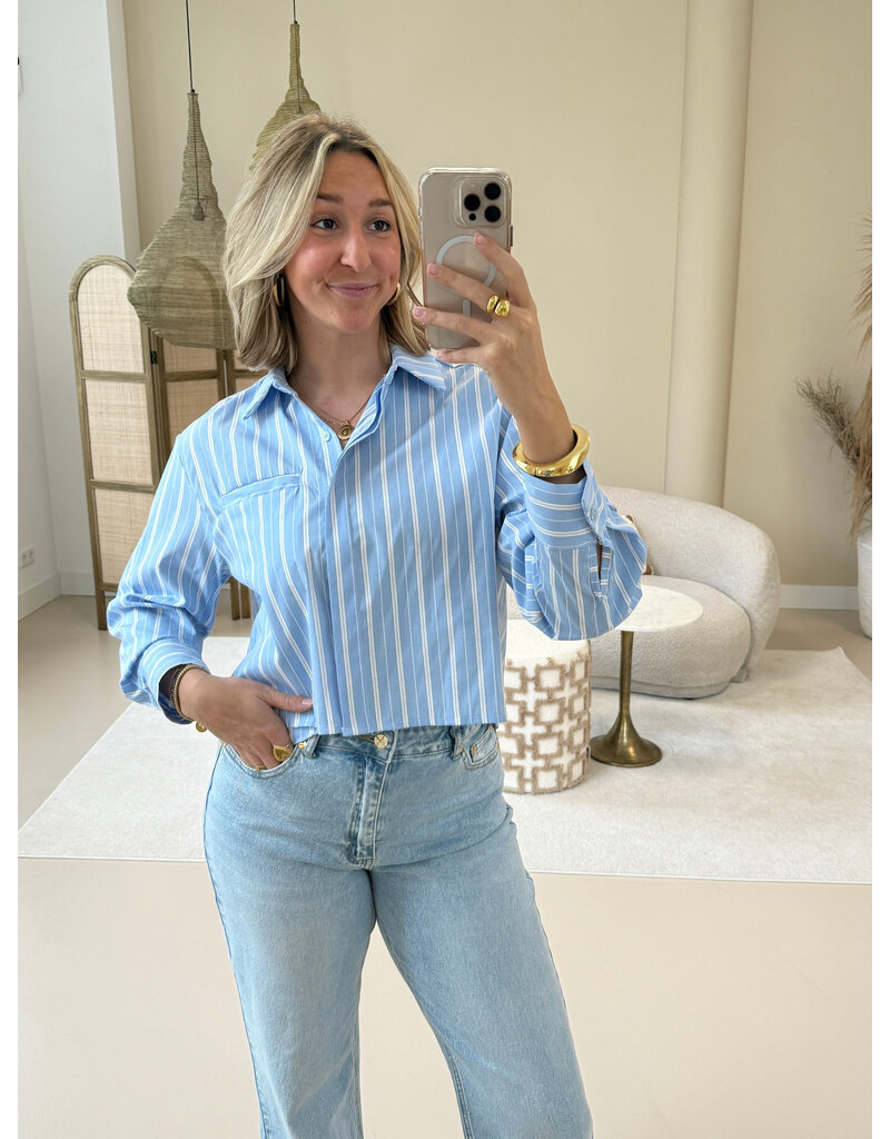 21Jewelz Korte blouse met zakje - blauw/wit gestreept
