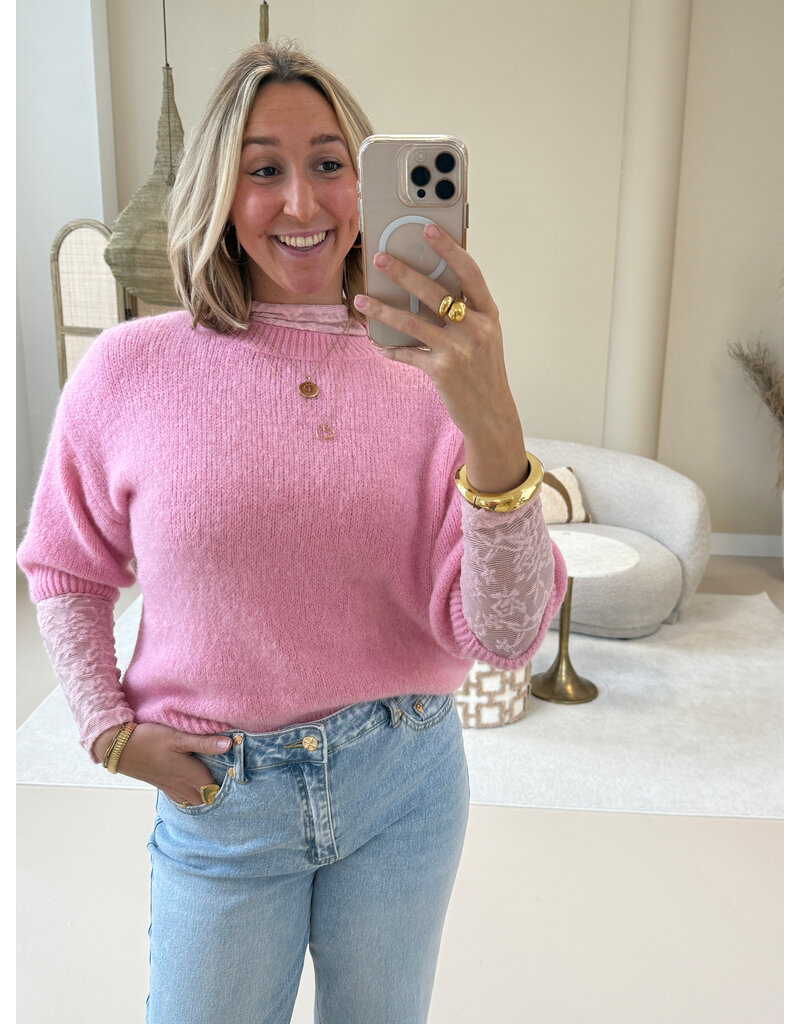 21Jewelz Basic wollige trui met korte mouwen - roze