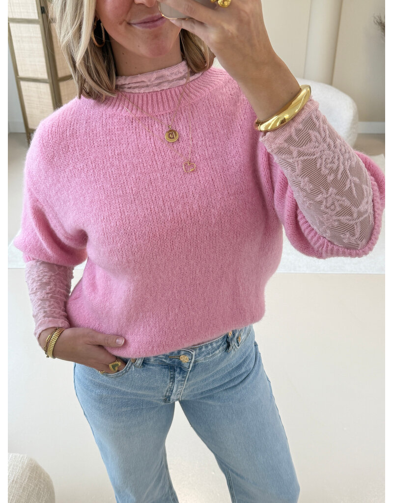 21Jewelz Basic wollige trui met korte mouwen - roze