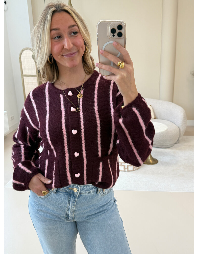 21Jewelz Gestreept vestje met hartjes knopen - bordeaux/roze