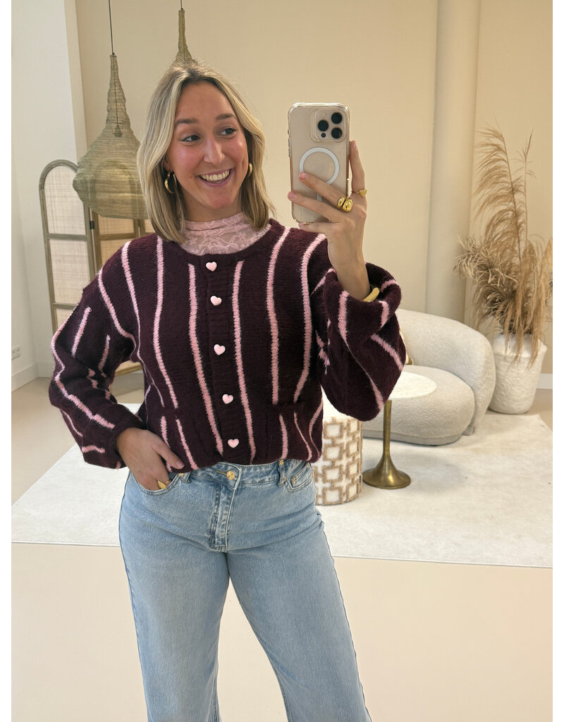 21Jewelz Gestreept vestje met hartjes knopen - bordeaux/roze