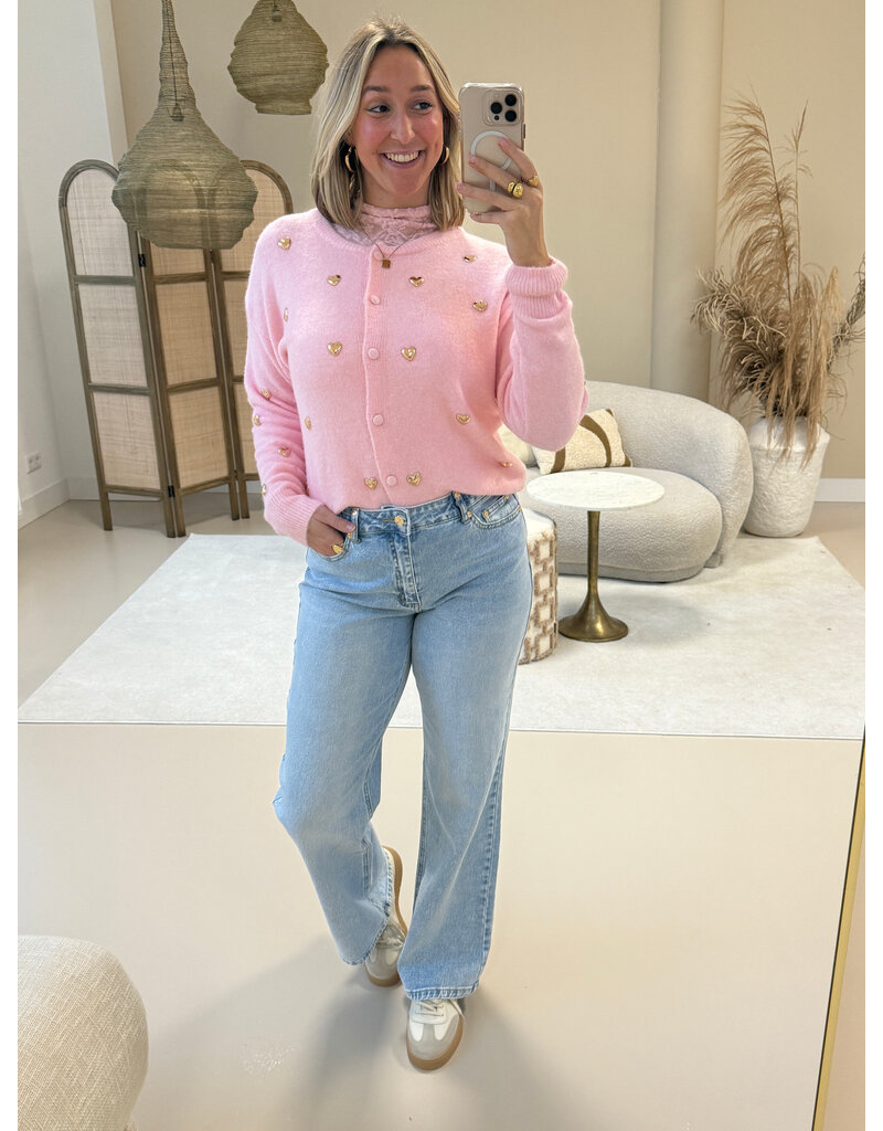 21Jewelz Vest met gouden studs hartjes - roze