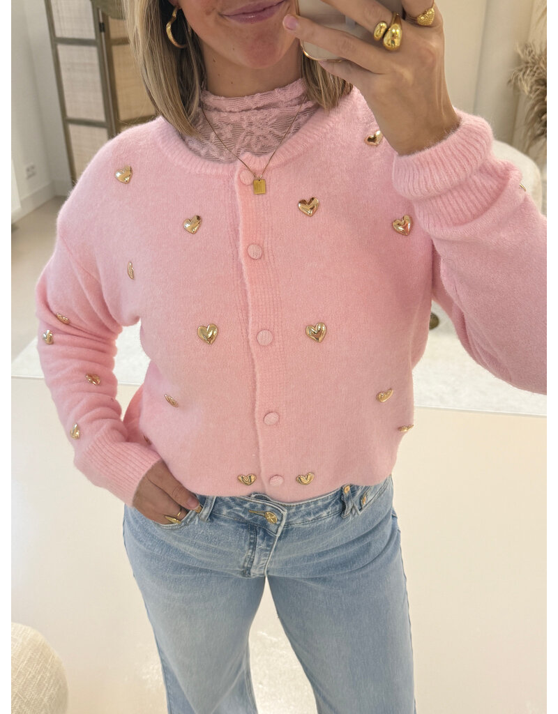 21Jewelz Vest met gouden studs hartjes - roze