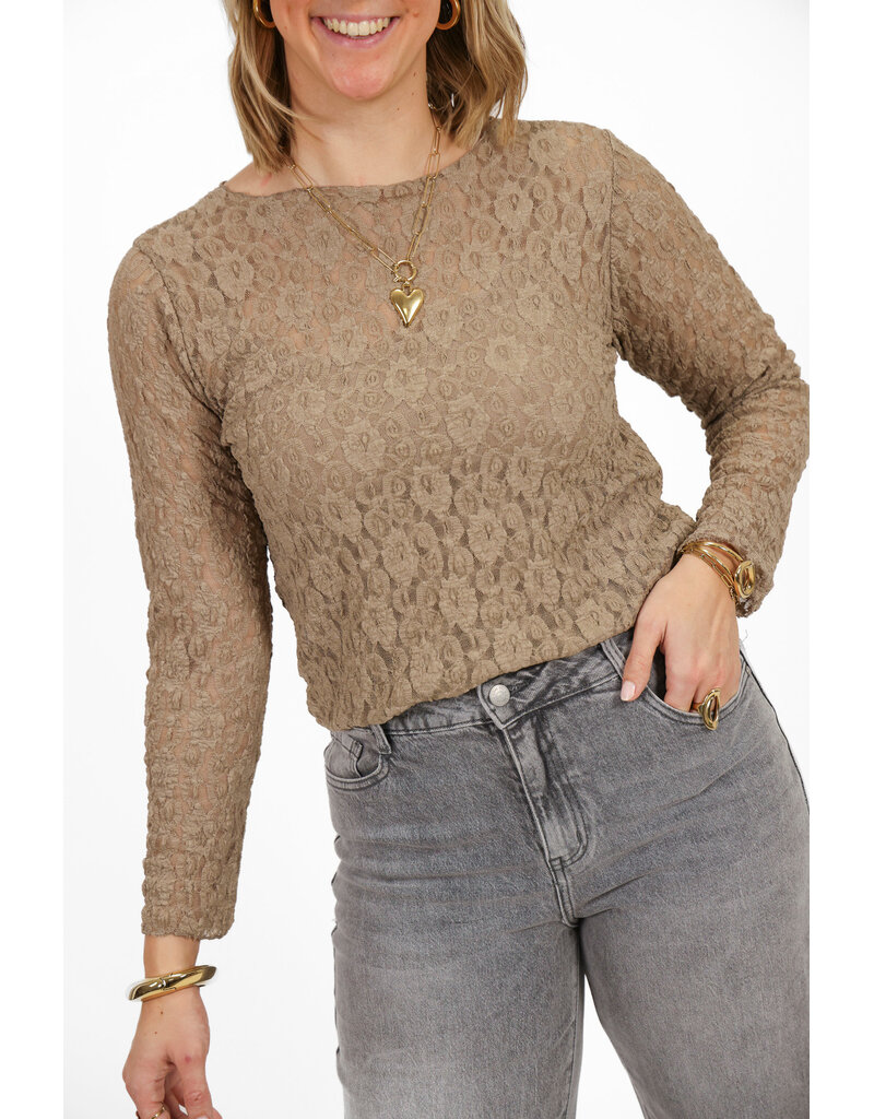 21Jewelz Kanten top met boothals - taupe