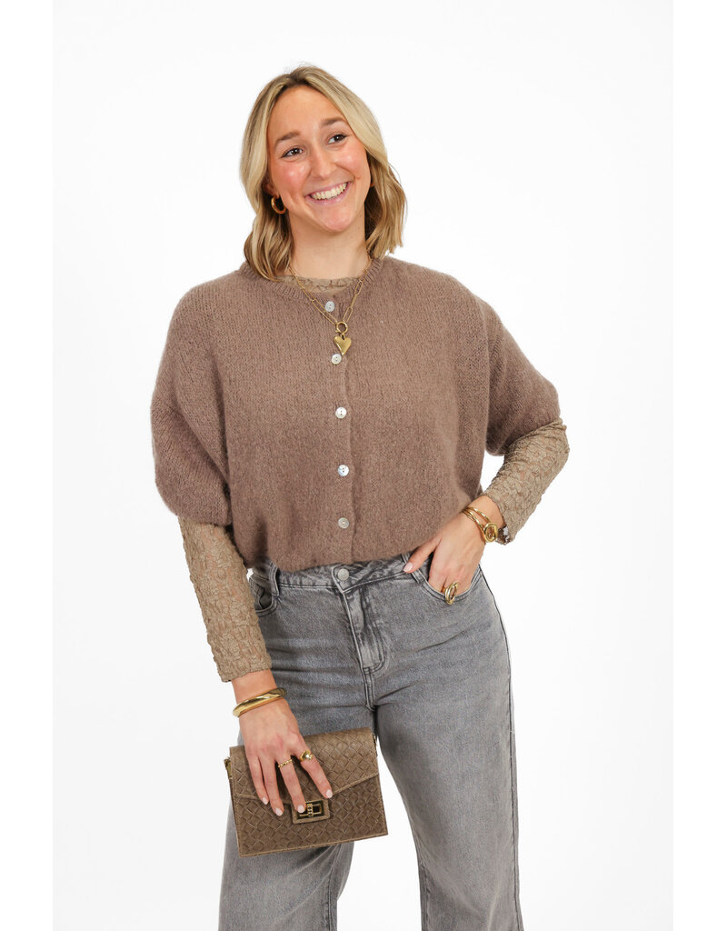 PRE ORDER Cropped vestje met knoopjes - bruin