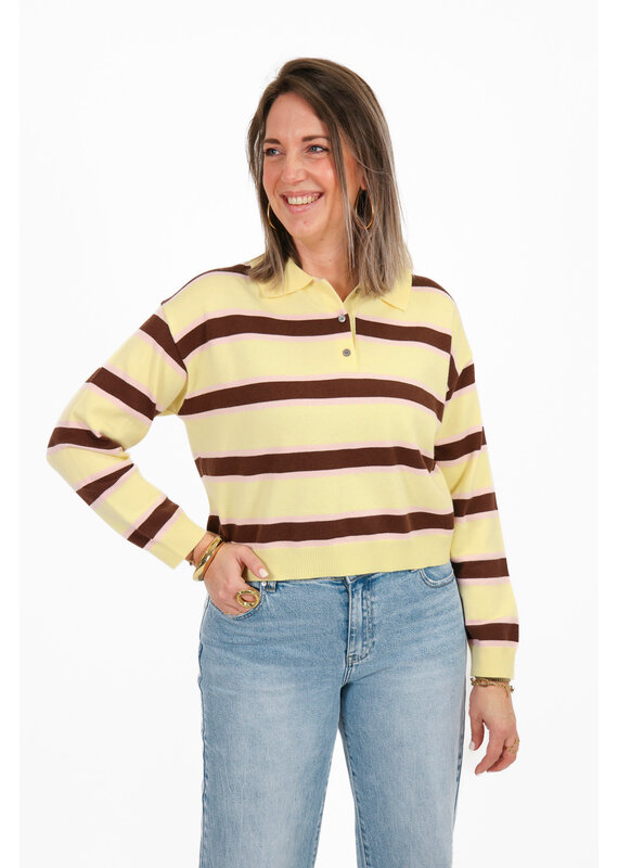 21Jewelz Gestreepte trui met kraagje - lichtgeel/bruin