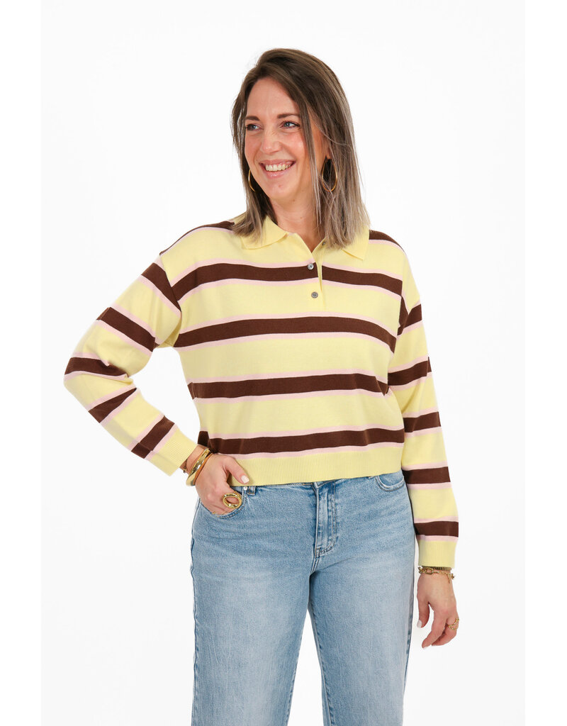 21Jewelz Gestreepte trui met kraagje - lichtgeel/bruin