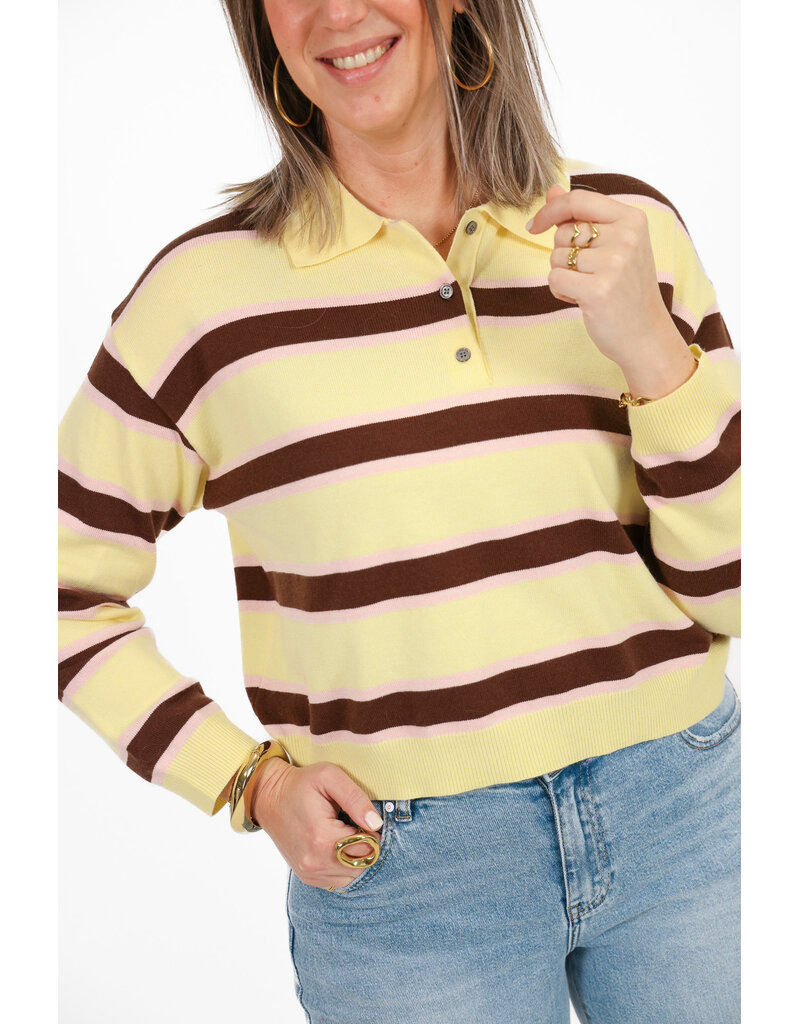 21Jewelz Gestreepte trui met kraagje - lichtgeel/bruin