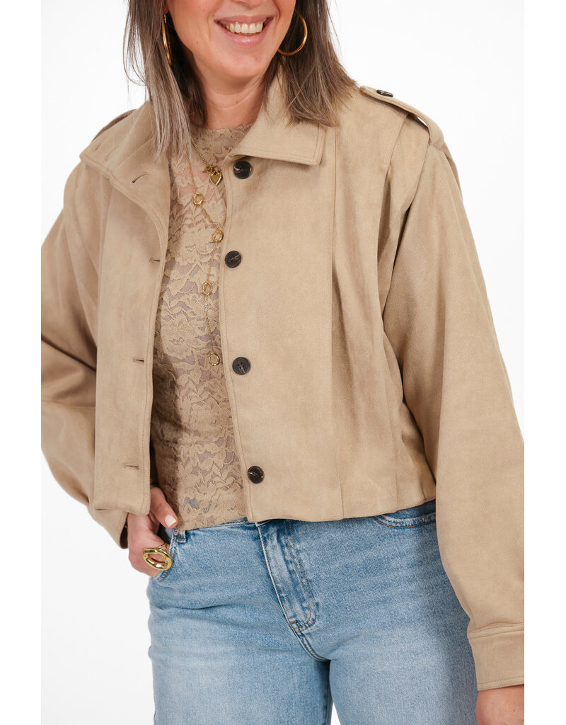 21Jewelz Suede jasje met pofmouw en knoopjes - beige