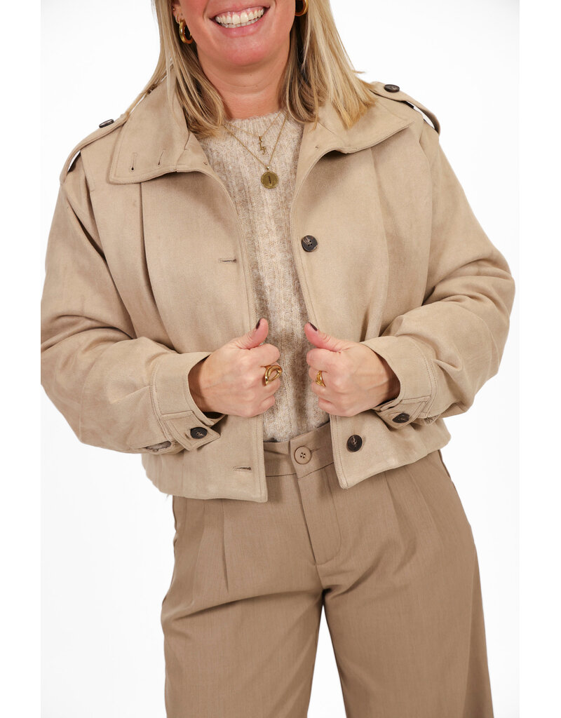 21Jewelz Suede jasje met pofmouw en knoopjes - beige