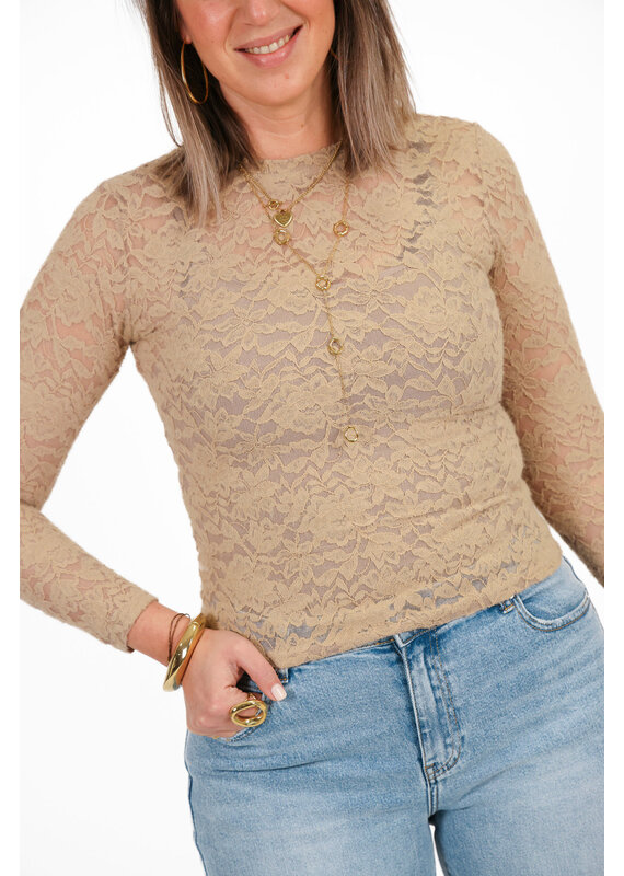 21Jewelz Mesh top met bloemenprint - beige