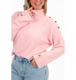 21Jewelz Trui met hoge kraag en gouden knopen - lichtroze