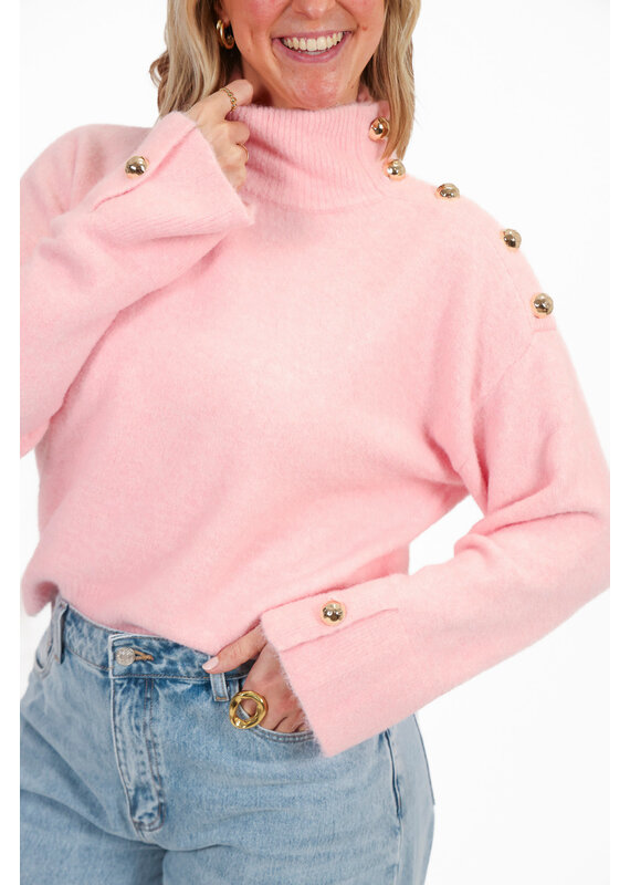 21Jewelz Trui met hoge kraag en gouden knopen - lichtroze