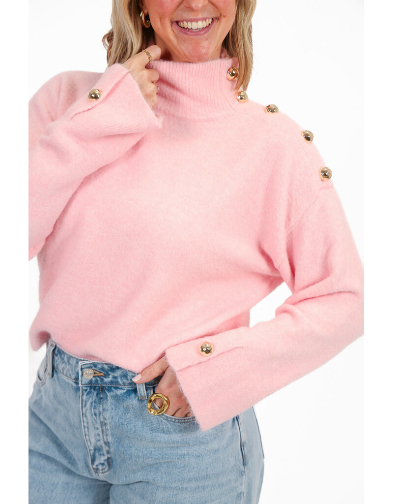 21Jewelz Trui met hoge kraag en gouden knopen - lichtroze