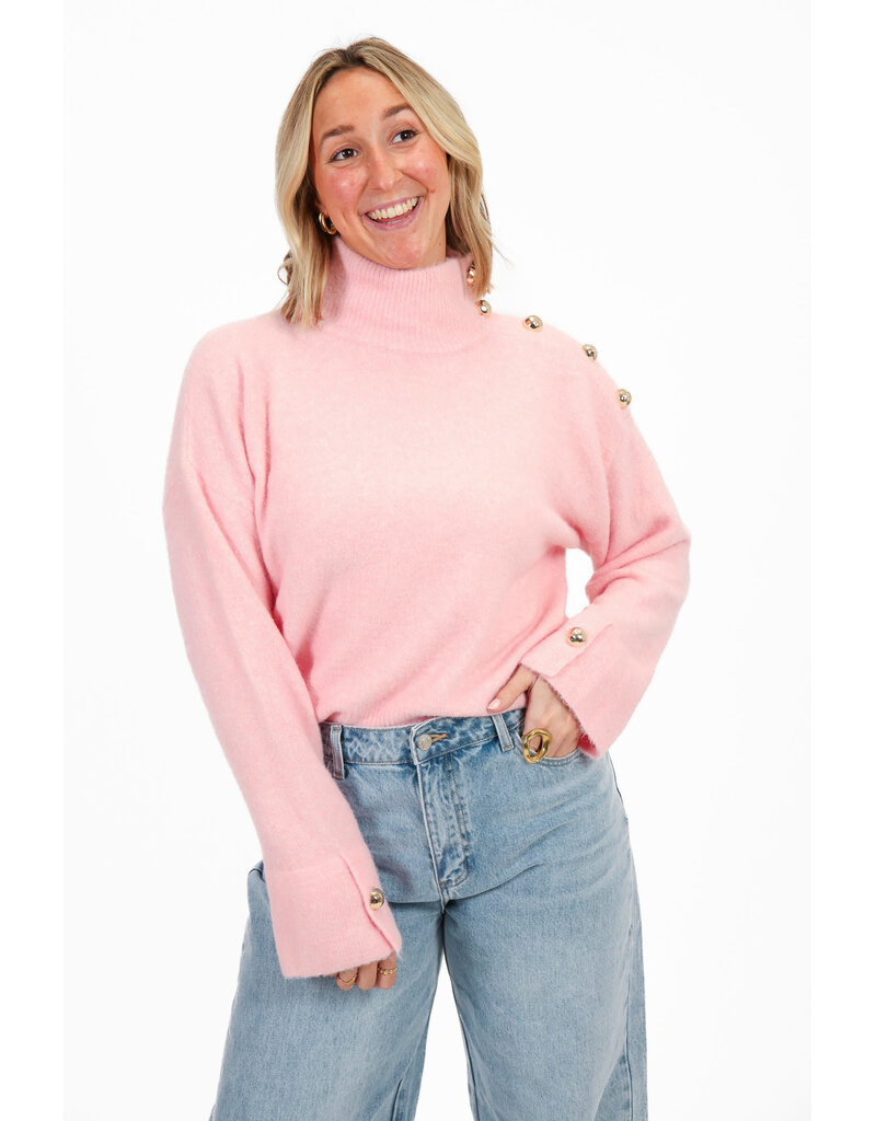 21Jewelz Trui met hoge kraag en gouden knopen - lichtroze