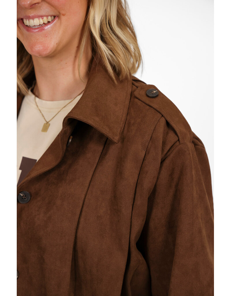 21Jewelz Suede jasje met pofmouw en knoopjes - bruin