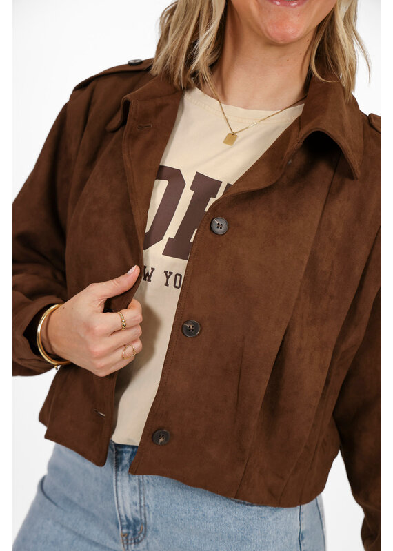 21Jewelz Suede jasje met pofmouw en knoopjes - bruin