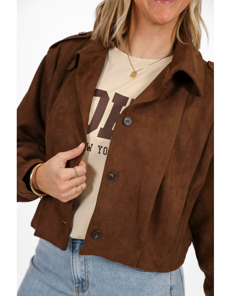 21Jewelz Suede jasje met pofmouw en knoopjes - bruin