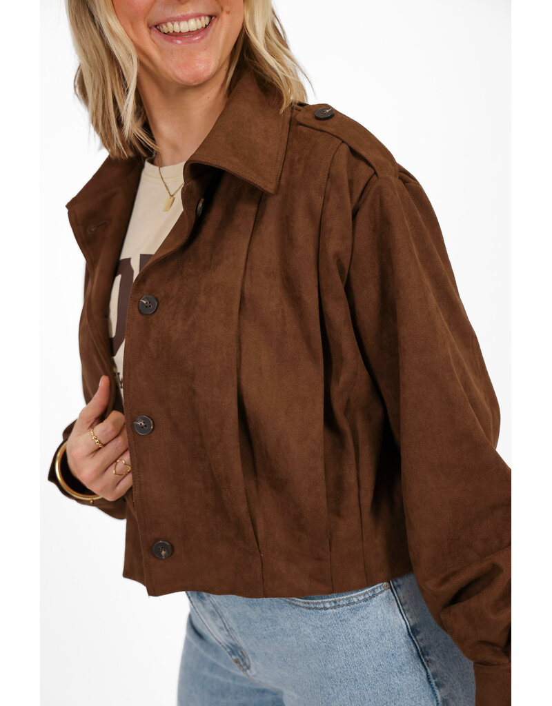 21Jewelz Suede jasje met pofmouw en knoopjes - bruin