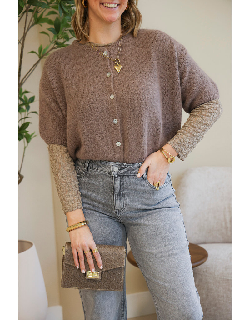 PRE ORDER Cropped vestje met knoopjes - bruin