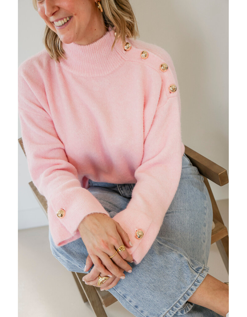 21Jewelz Trui met hoge kraag en gouden knopen - lichtroze