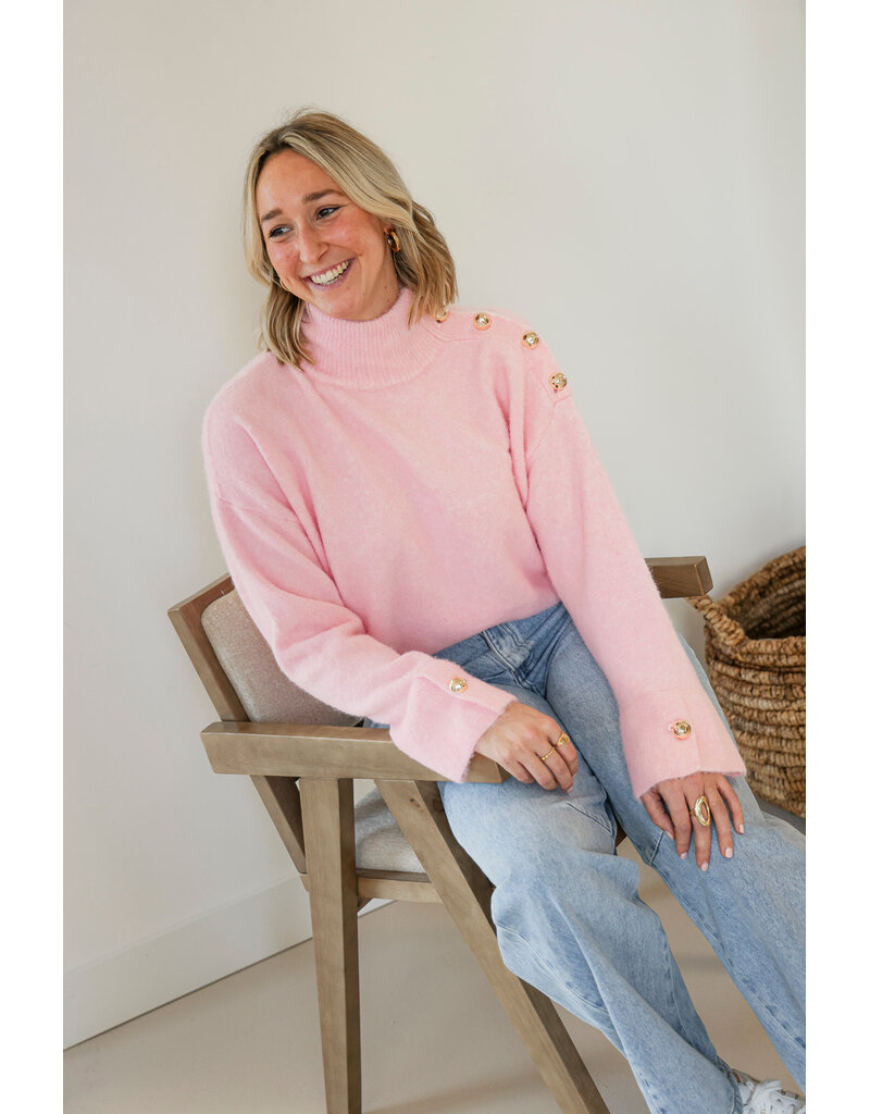 21Jewelz Trui met hoge kraag en gouden knopen - lichtroze