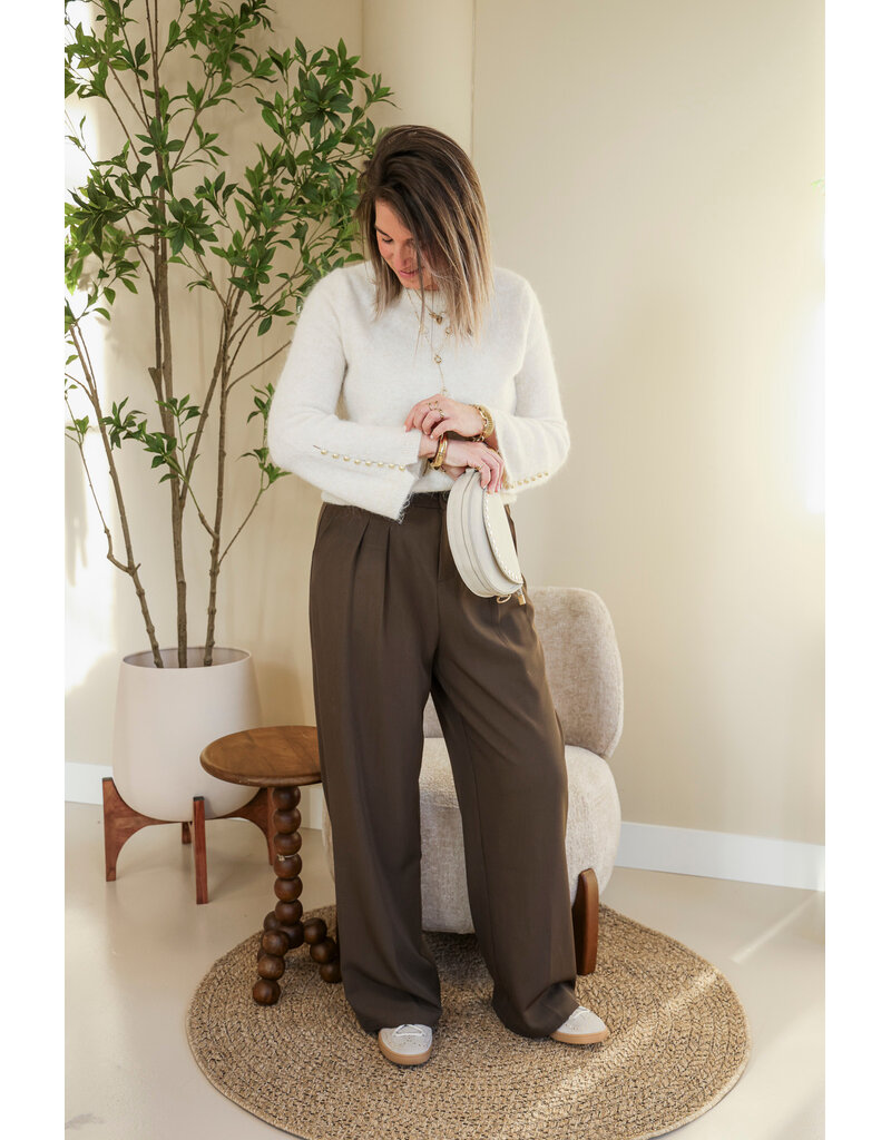 21Jewelz Pantalon met plooien extra long - donker taupe