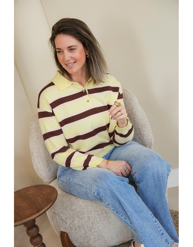 21Jewelz Gestreepte trui met kraagje - lichtgeel/bruin
