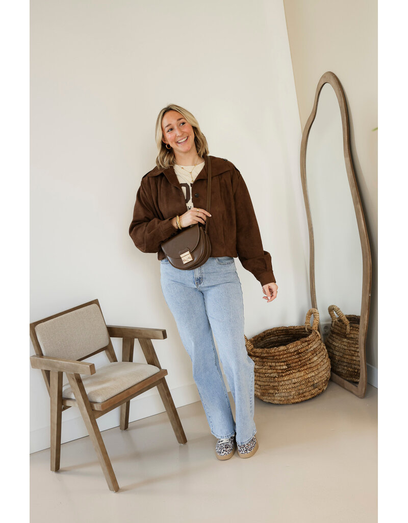 21Jewelz Suede jasje met pofmouw en knoopjes - bruin