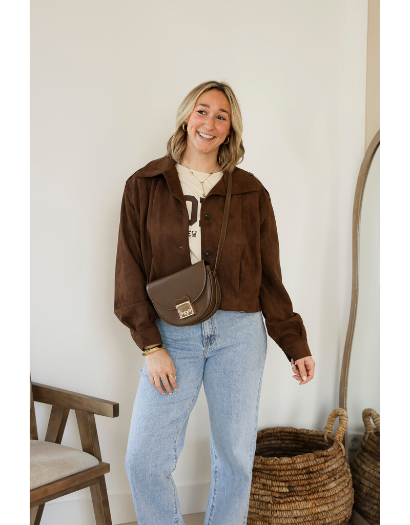 21Jewelz Suede jasje met pofmouw en knoopjes - bruin