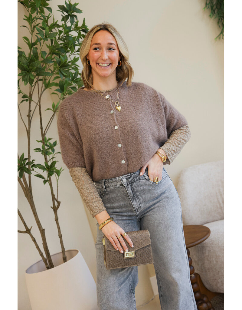 21Jewelz Kanten top met boothals - taupe