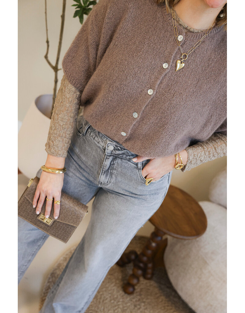 21Jewelz Kanten top met boothals - taupe