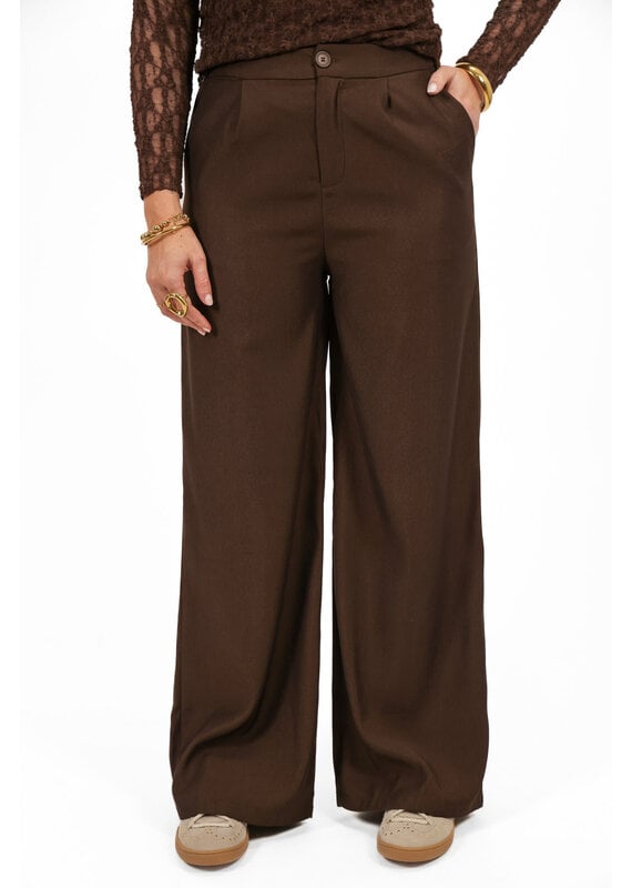 21Jewelz Effen pantalon met elastiek - donkerbruin