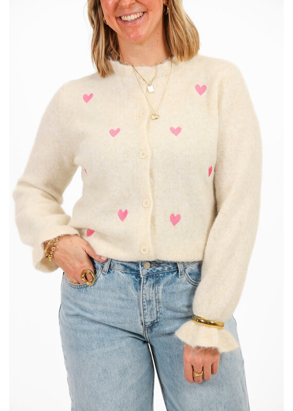 21Jewelz Ecru vestje met roze hartjes & ruffles