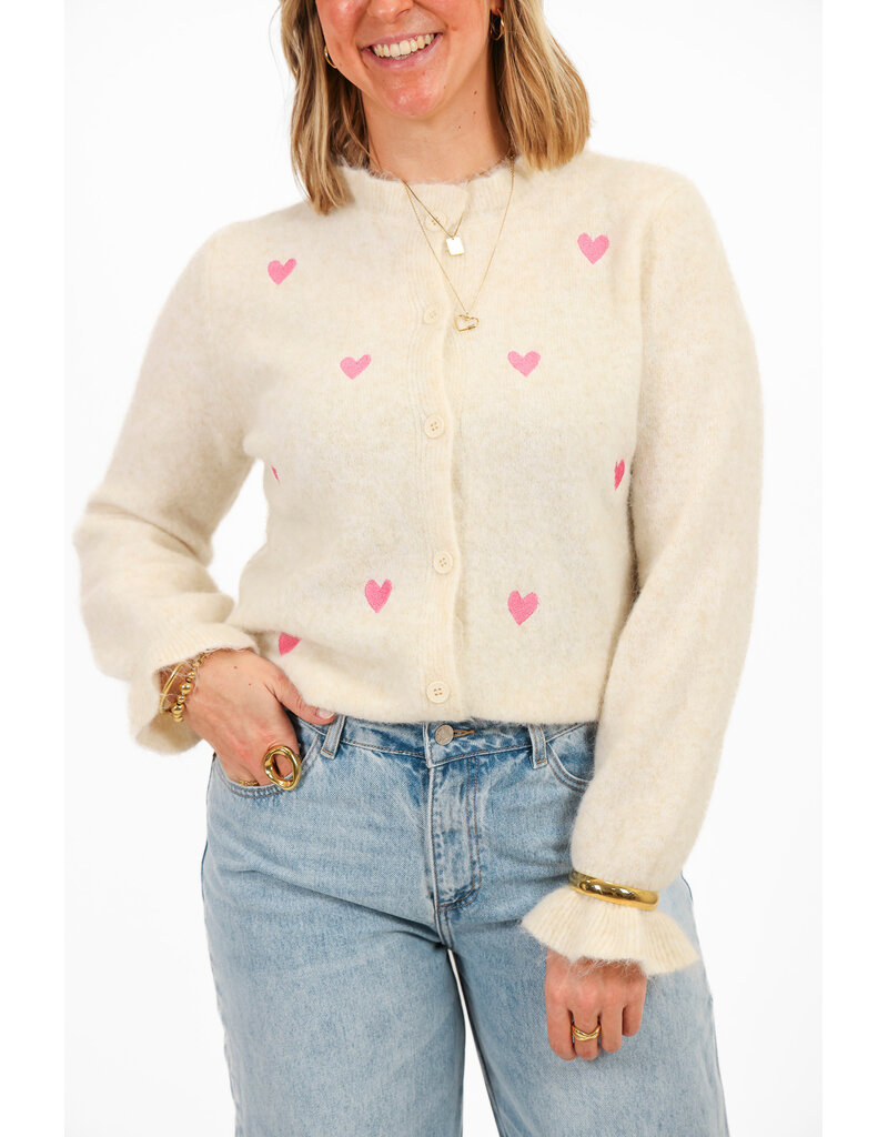 21Jewelz Ecru vestje met roze hartjes & ruffles