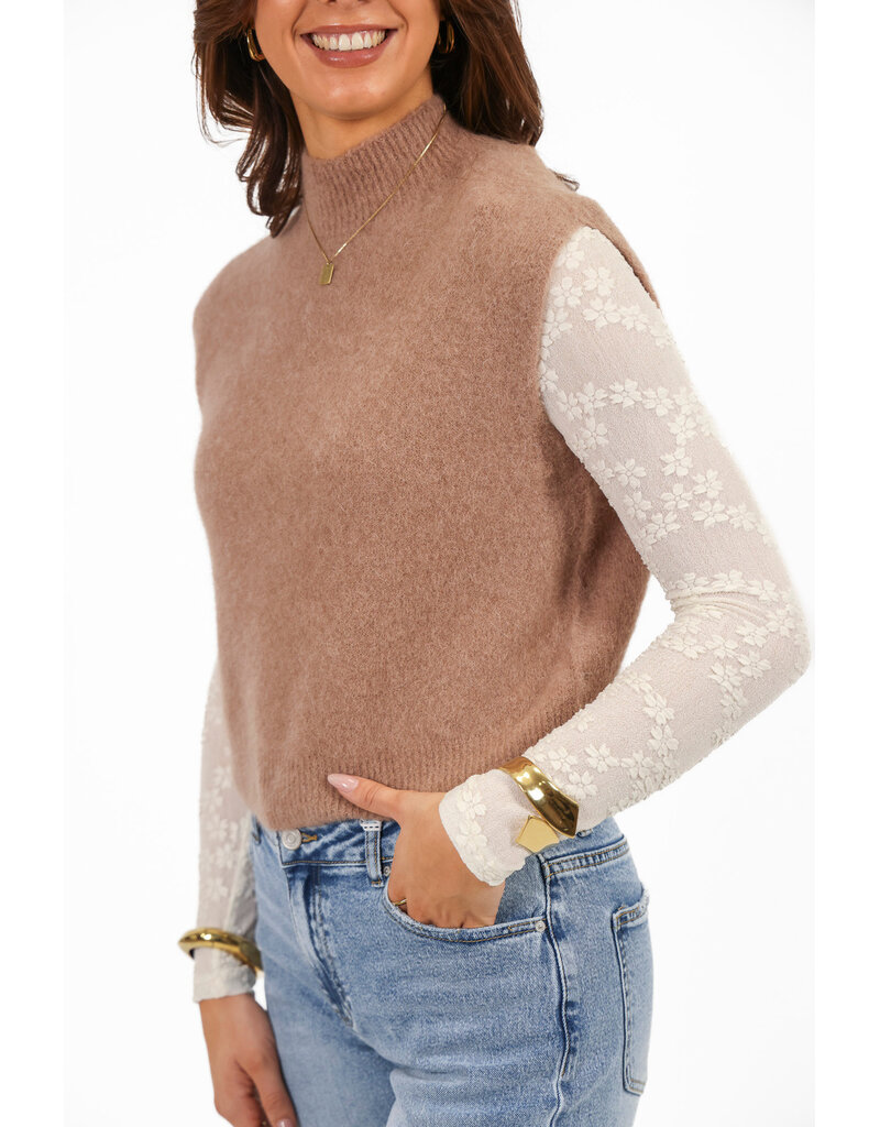 21Jewelz Wollige spencer met hoge hals - donker beige