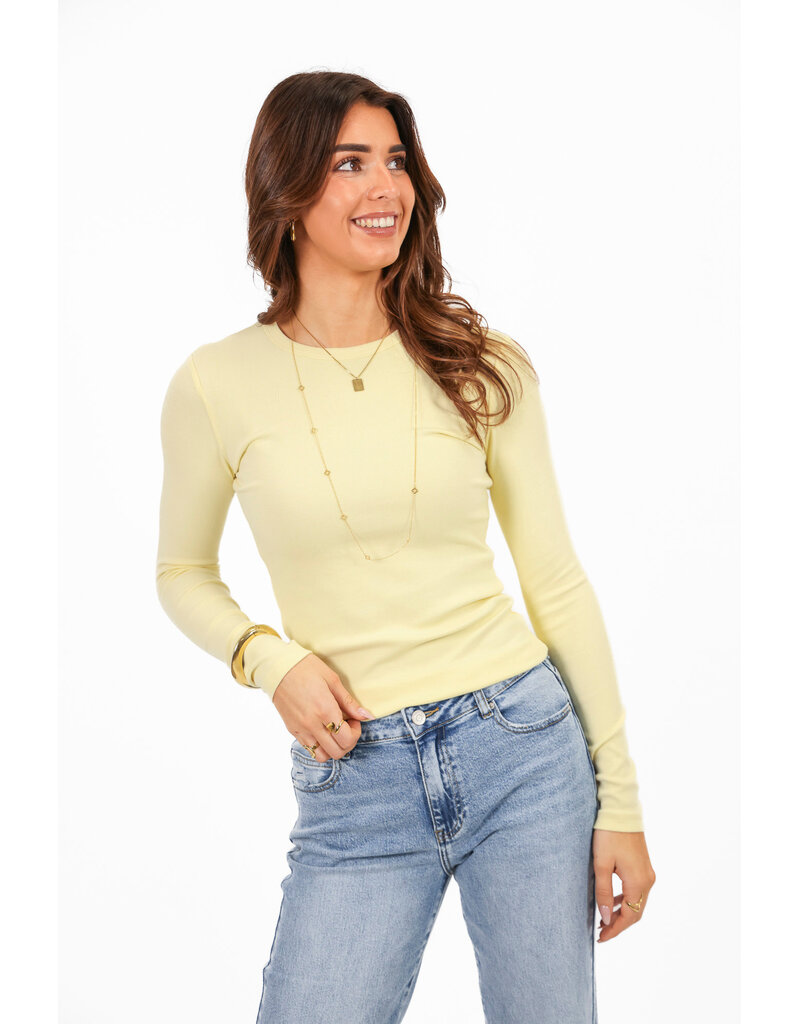 21Jewelz Basic longsleeve met ribstof - lichtgeel