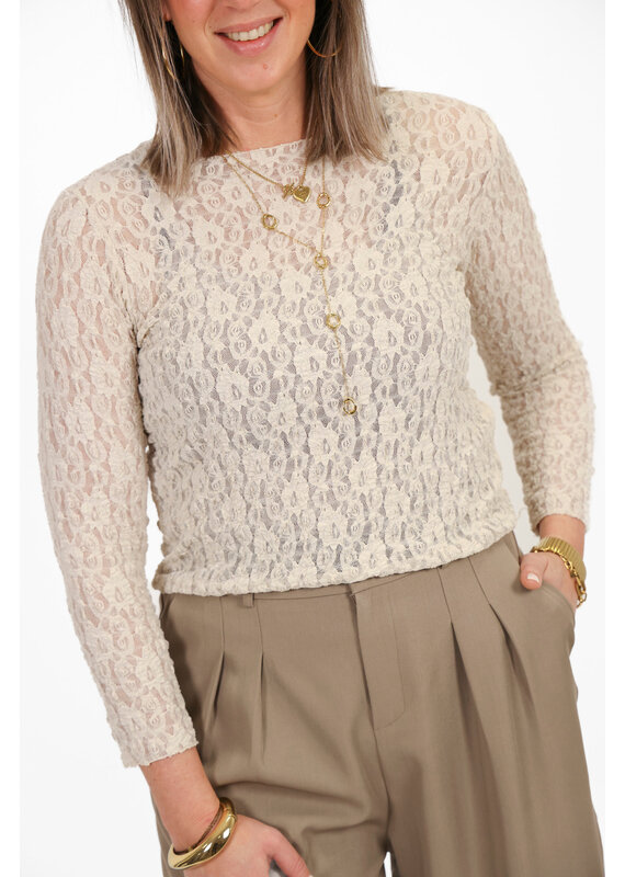 21Jewelz Kanten top met boothals - ecru