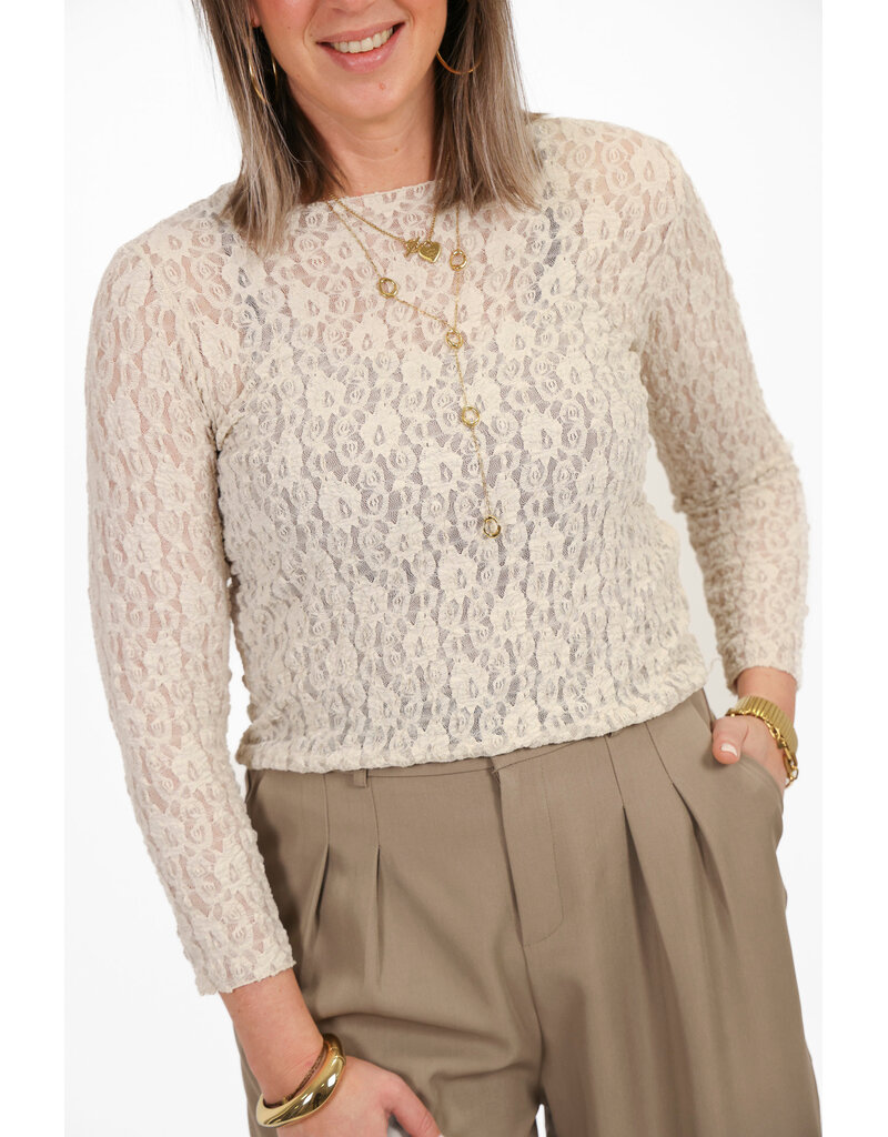 21Jewelz PRE ORDER Kanten top met boothals - ecru