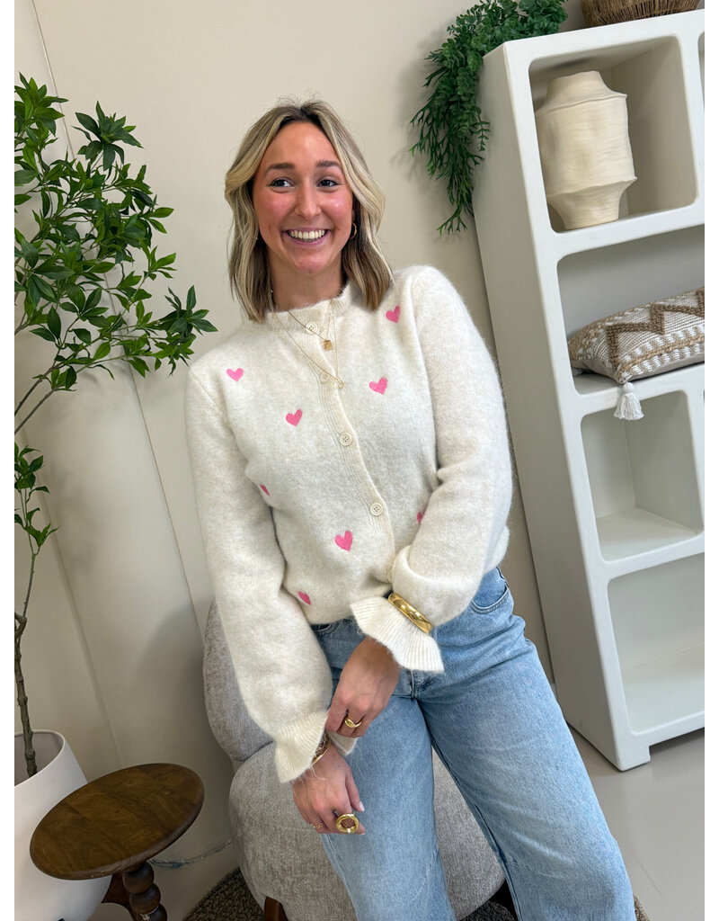 21Jewelz Ecru vestje met roze hartjes & ruffles