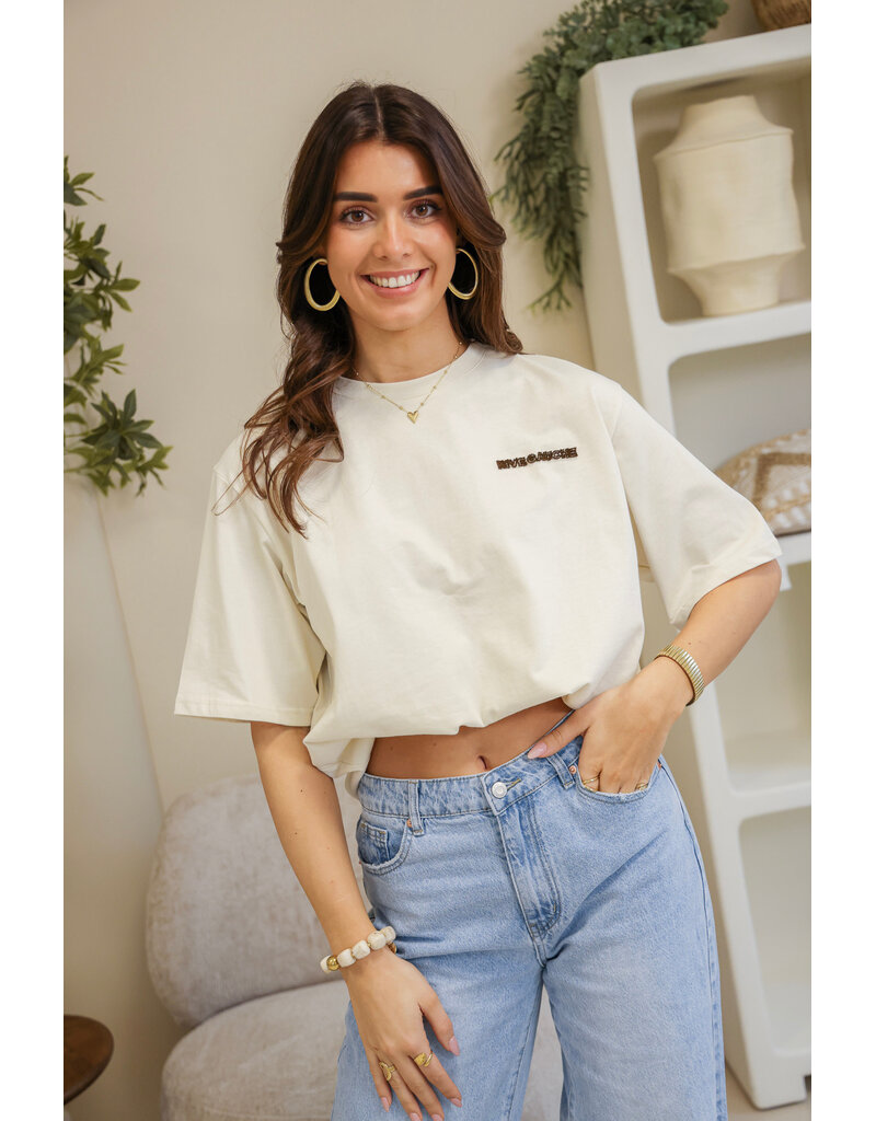 21Jewelz Oversized t-shirt met tekst - ecru
